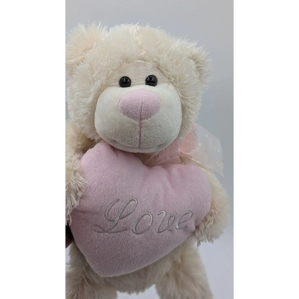 Walmart Chrisha playful plush white bear pink heart LOVE EUC 2008